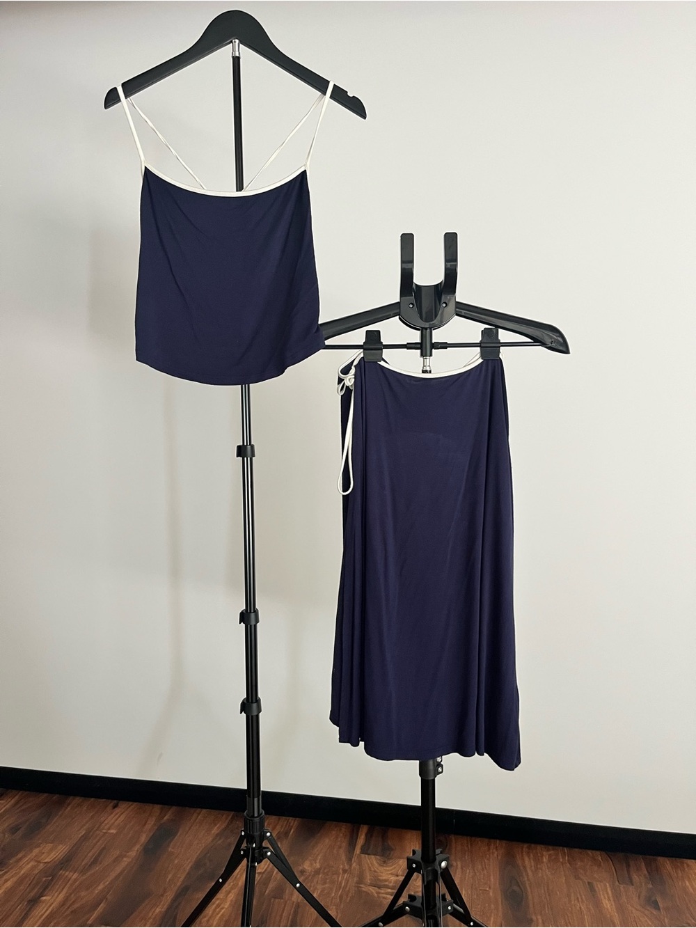 Women's Navy Two-Piece Skirt Set with White Trim